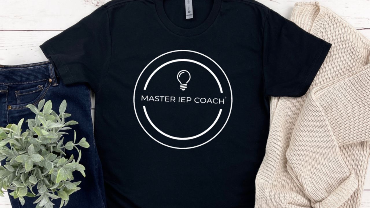 Master IEP Coach® logo on a black tshirt